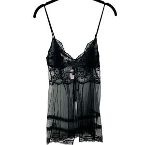 NEW Vintage Victoria’s Secret Sheer Black Lace Tie Front Cami M Y2K Deadstock